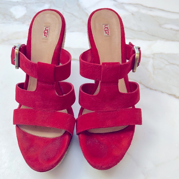 UGG W HEDY WEDGES RED SUEDE SZ-10 EXCELLENT CONDITION!! SUPER CUTE & COMFY!! ❤️ - Picture 3 of 8